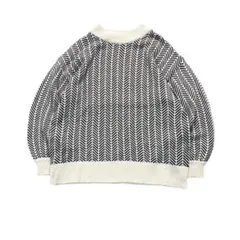 7AS1 モックネック総柄ニット　レトロ　モノトーン　モード　古着used