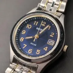 セイコー レディース腕時計 ソーラー 日付 青文字盤 稼働品