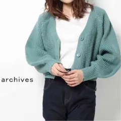 archives新品タグ付き ワッフルドルマンカーディガン グリーン