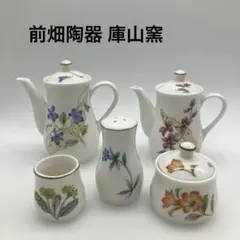ヴィンテージ 前畑陶器 庫山窯 花柄 金彩 調味料入れ 5点 未使用 陶器製