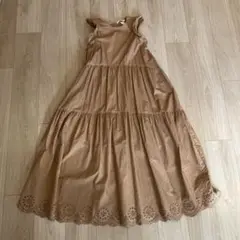 H&M 1度のみ使用　ベージュ フリル付き ロングワンピース