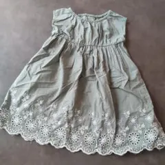 アプレレクール 刺繍 ワンピース くすみグリーン ノースリーブ 90