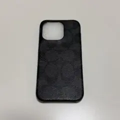 未使用品)大人気、コーチ、iPhone15プロ、オールレザー、PVC、黒シグ