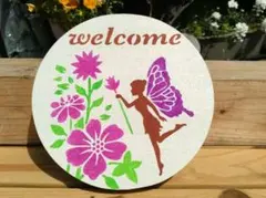 ❀古材ガーデンプレート❀妖精と花のウェルカムボード❀　ガーデニング　シャビー