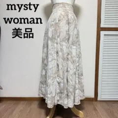 美品　ミスティウーマン　ロングフレアスカート　花柄　ベージュ　L位のサムネイル