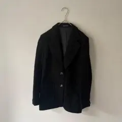 黒 テーラードジャケット コート ウール混　モード レトロ古着 モノトーン