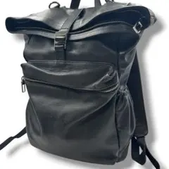 ZARA リアルレザー フラップリュック 黒 バックパック シボ革 大容量 