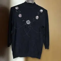 昭和レトロ　ハイネック　黒　ビーズ装飾　最終値下げ