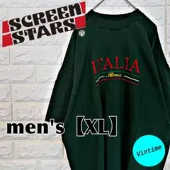 y532【SCREEN STARS】刺繍ロゴTシャツ【メンズXL】ダークグリーン