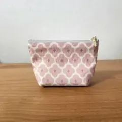 ハンドメイド　ミニポーチ　レトロフラワー　ピンク