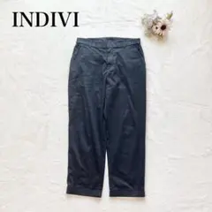 【インディヴィ】アンクルパンツ（L）テーパード シンプル 黒 綿 ストレッチ