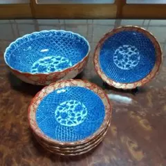 美濃焼 ヤマカ陶器 大吉窯 朱巻金彩 染付 菓子鉢 盛鉢 銘々皿揃