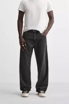 ZARA バギーフィット ブラック ストライプジーンズ 29サイズ