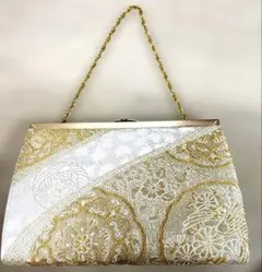 和風刺繍クラッチバッグ 白金　和装小物