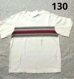 ユニクロ　オフホワイト ストライプ Tシャツ 130