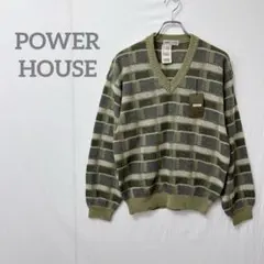【パワーハウス】新品タグ付き Vネックニット Mサイズ グレー/オリーブ 綿麻のサムネイル