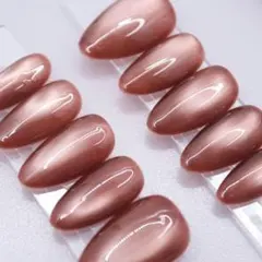 1177 ネイルチップSサイズ 韓国 上品 マグネット 艶 シンプル ブラウン
