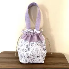 ハンドメイド　2way トート　巾着バッグ　フリルバッグ　ベリー柄　パープル