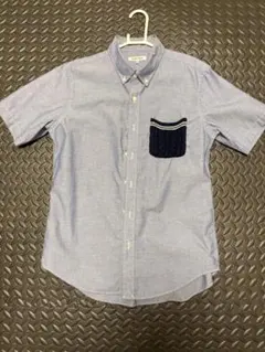 青系 ボタンダウン 半袖シャツ ポケット付き