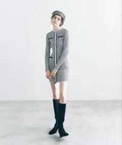 SNIDEL Sustainableブークレパイピングワンピース　ボーダー