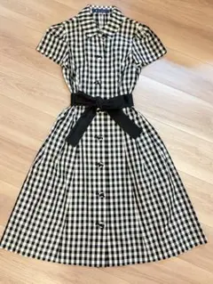 ギンガムチェック 半袖ひざ丈ワンピース　エムズグレイシー