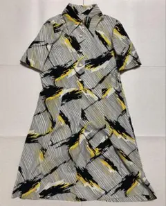 レトロ　半袖シャツワンピース　柄シャツ