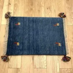 インド製 手織りギャッベ 中古・クリーニング済み 90×61cm 幾何学模様