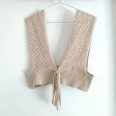 COLZA ベージュ Vネック ビスチェ リボン レース編み