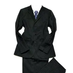 セットアップスーツ　テーラードジャケット　ピンストライプ　肩パット無し　黒　L