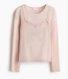 H&M キャミソールドッキング　レース　長袖Tシャツ ピンク xs 新品未使用