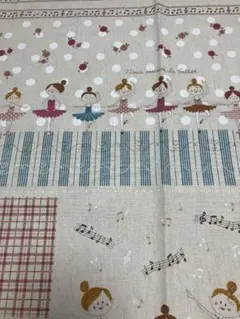 バレリーナパネル柄の綿麻生地　約110cm幅×120cm
