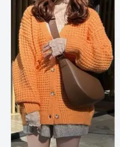 GRL グレイル ワッフル編み ニットカーディガン オレンジ an1322