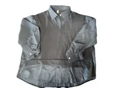 レイヤード風トップス シャツ ベスト風 ストライプ レディース 韓国風 L