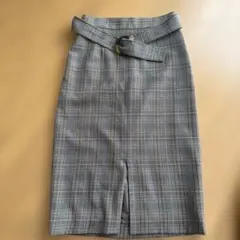 グレー系チェック ベルト付きタイトスカート