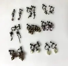 お買い得❗️ハンドメイド　多色ビーズのイヤリングセット　アンティークゴールド　9組