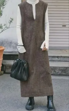 Re:EDIT ウール混キーネックジャンパースカート　ブラウン