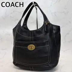 【美品】COACH　トートバッグ　ターンロック　エルゴ　ラージ　レザー　ブラック