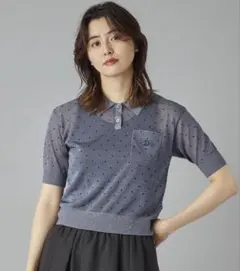 DRESSTERRIOR ドットシアーポロニット 38 ブルーのサムネイル