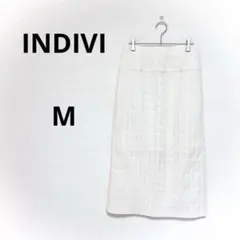 インディヴィ 凹凸素材 ロングスカート アイボリー ウエストゴム 後ろスリット