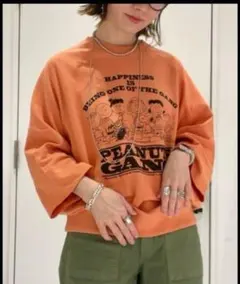 PEANUTS ピーナッツ７分袖スウェット スヌーピースウェット XL オレンジのサムネイル