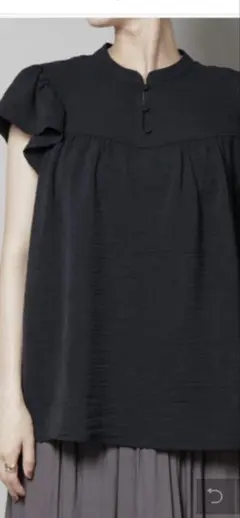 nano universe ブラック フリル袖 シャツ F