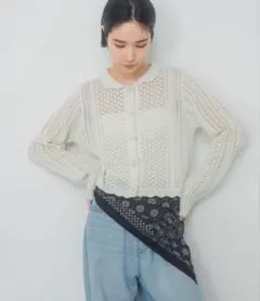 美品¨̮⃝JEANASIS パターンMIXクロシェカーディガン