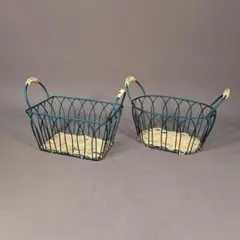 ダークグリーン アイアンバスケット　長方・楕円　2個