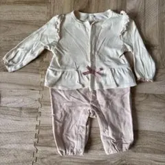フリル付きロンパース 80サイズ アイボリー・ピンク