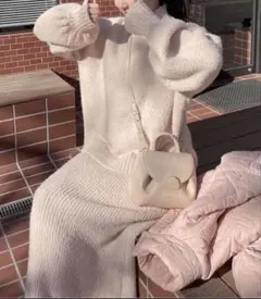 muguet ニットセットアップ　ニットスカート　ピンク　ベビーピンク