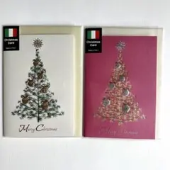 クリスマスカード ツリー　ピンク　白　2枚セット