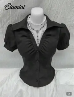 Elamini ブラック 半袖ブラウス SHEIN