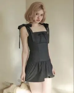 andmary Lona ribbon mini dress black - メルカリ