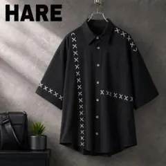 HARE レースアップステッチシャツ 半袖シャツ　ブラック　ビックシャツのサムネイル