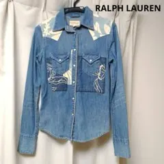 希少 RALPH LAUREN デニムシャツ パッチワーク風 花柄　メンズ　xs